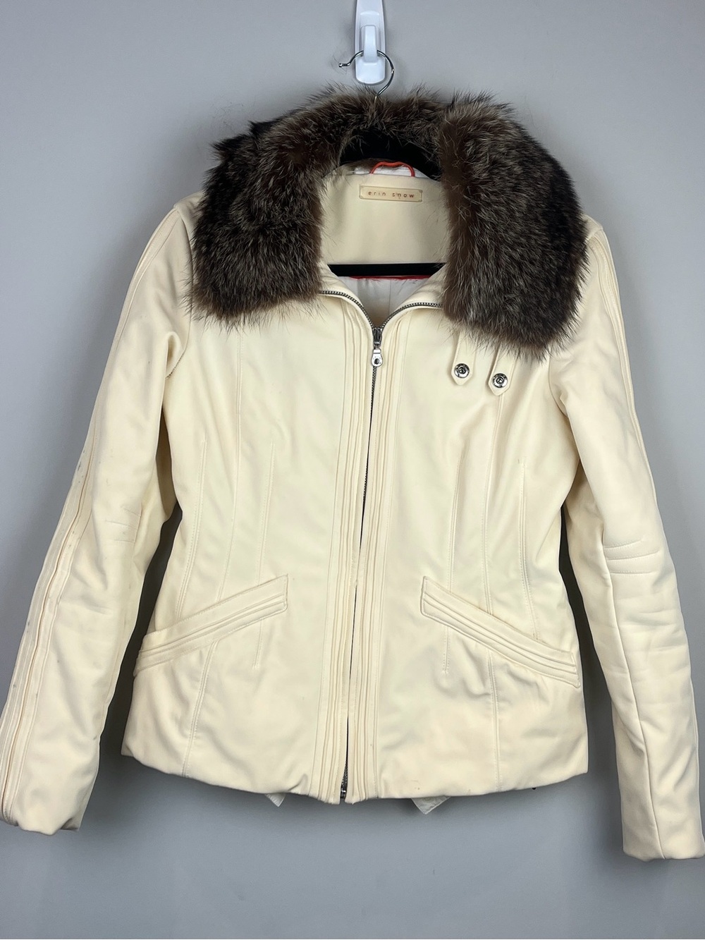 Erin Snow Cream Ski Snowboarding Jacket Fur Collar Zip Jacket Size Small